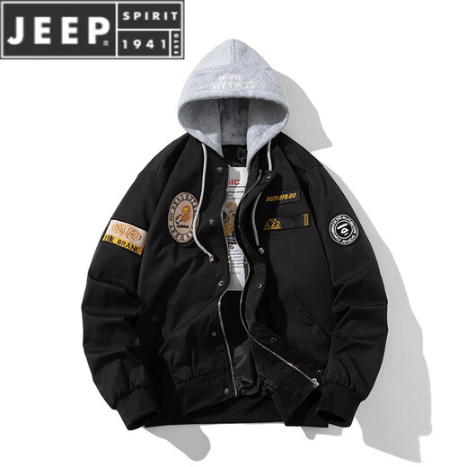 JEEP SPIRITnasa autumn and winter American retro loose baseball uniform bomber jacket men and women couples thickened cotton coat yellow brown (spring and autumn thin style) hooded removable S (80-100Jin Jin equals 0.5 kg)