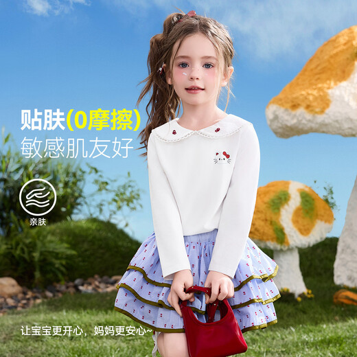 ASK JUNIOR Instant cooling children's long-sleeved T-shirt 2026 spring children's doll collar bottoming shirt girls' top white