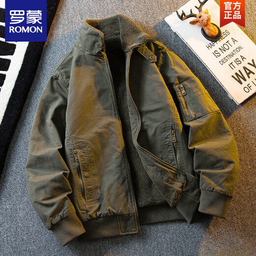 ROMON HPCP American Workwear Military Style Flight Suit Jacket Men's Winter Warm Plus Velvet Thickened Lamb Wool Cotton Jacket Military Green Upgrade 2.0 Upgrade Pocket Version M (95-115Jin Jin equals 0.5kg)