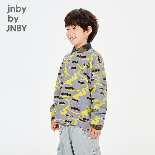 Jnby by JNBY Новый детский пуловер Jiangnan Buyi Y-образный свободный бархатный свитер с круглым вырезом 26 весна для мальчиков и девочек 1Q1412590 795/желто-серый 140 см