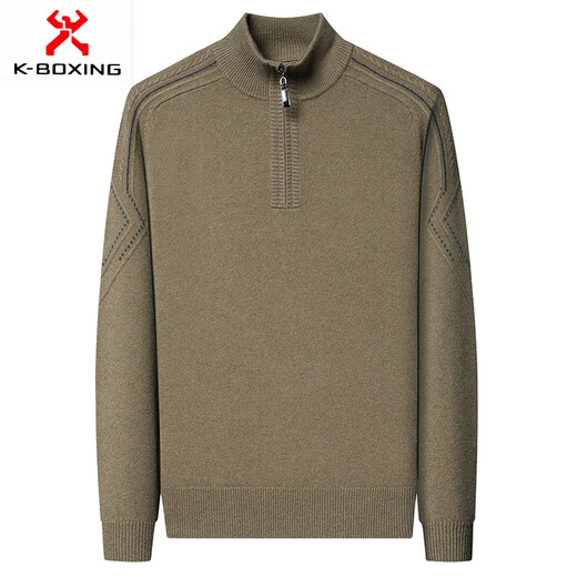 KBXNG Jinba Business Men's Wool Thickened Knitted Sweater Fall and Winter Style Stand Collar Zipper Casual and Versatile Business Men's Wear Alpine Green 3XL 185/56