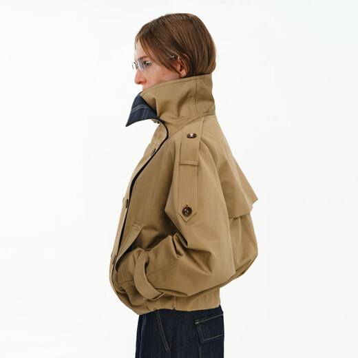 PCLP retro splicing plaid windbreaker jacket winter national fashion multi-wear silhouette stand-up collar design windbreaker jacket black M