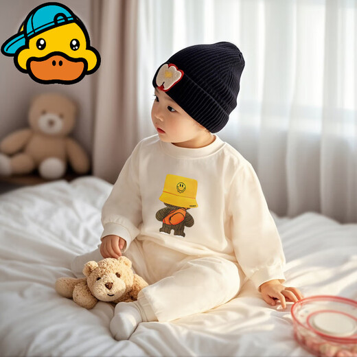 G.duck's special parent-child clothing 2025 new autumn clothing for a family of three, patch embroidered sweatshirts, stylish romper for boys and girls, apricot (patch embroidered) 175 Adult L