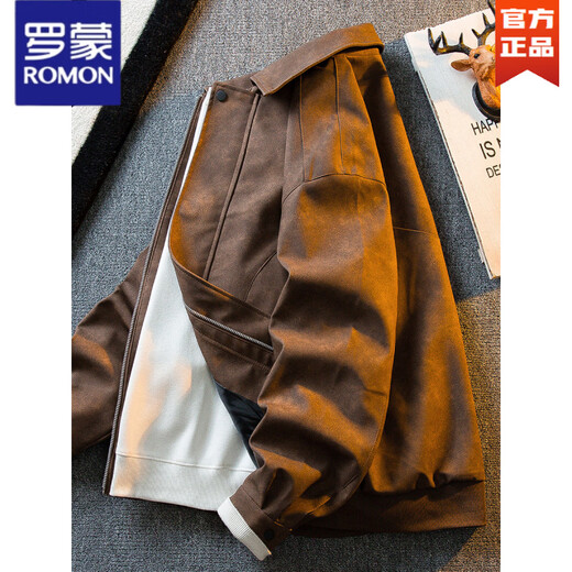 ROMON Американская ретро замшевая кожаная куртка с потертостями, мужская весенне-осенняя трендовая универсальная мотоциклетная куртка с лацканами, топ коричневого цвета XL
