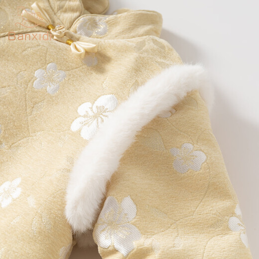 Banxidi girls dress Hanfu winter 2026 new one-year-old baby girl dress princess skirt quilted children's cheongsam skirt yellow quilted lining 90