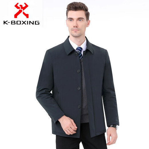 KBXNG Jinba Winter New Down Jacket Men's Middle-aged and Elderly Business Mid-Length Men's Jacket Dad's Casual Lapel Feather 2088 Dark Green M 170/88A ( )