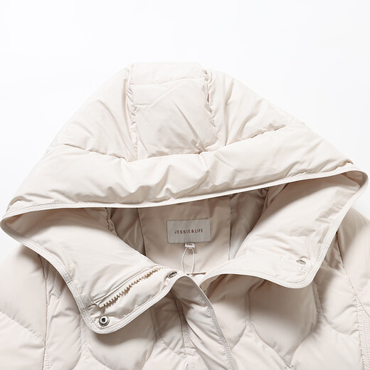 JESSIE volume duck down rhombus down jacket women's mid-length hooded warm jacket 2025 winter new style apricot S