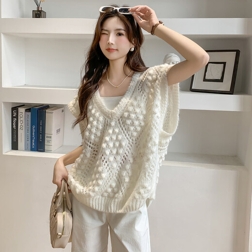 Ives (ITISF4) lazy temperament vest spring and summer loose and chic sleeveless vest stacked vest jacket white one size