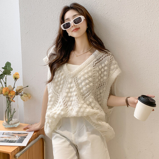 Ives (ITISF4) lazy temperament vest spring and summer loose and chic sleeveless vest stacked vest jacket white one size