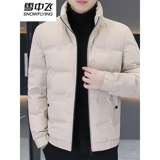 雪中飞（SNOWFLYING）男士羽绒服冬季2025年新款短款青年百搭轻薄保暖韩版男装加厚外套 米白色 XL 【男款2025年新款】 推荐【140-160斤】
