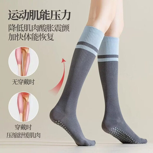 JCZS German medical type varicose veins elastic socks for women who stand and sit for long periods of time, special compression socks for calf anti-thrombosis during pregnancy, breathable and heat dissipation/silicone anti-slip, blue + dark gray, 2 pairs, one size fits all, German technology/segmented compression/relief of calf swelling