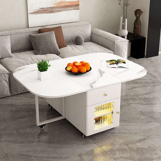Yusenyi small apartment living room sofa movable coffee table folding side cabinet tea table home coffee table dining table integrated 30cm warm white snow mountain white slate with matching high cabinet