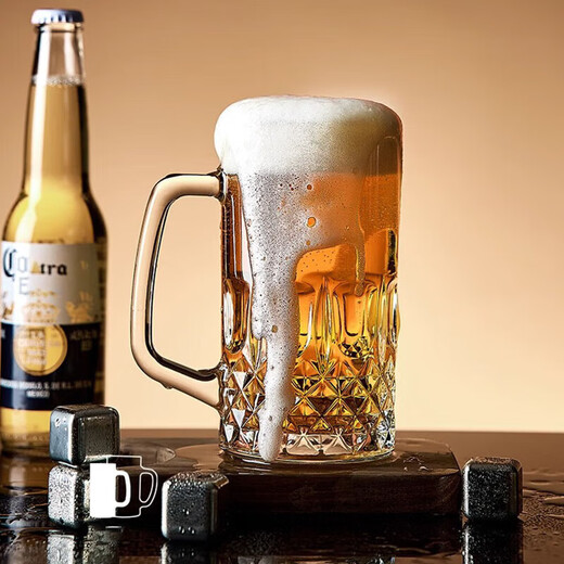 Jingxianju beer mug, large 500 ml draft beer mug, high-quality glass, high-end, thickened wine glass with handle, 2 star diamond beer mugs