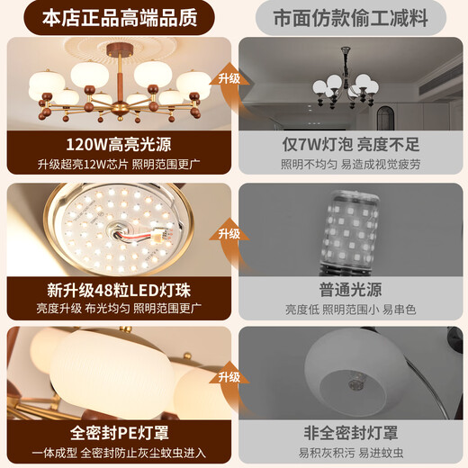 Grand View Garden (DGY) French medieval style living room chandelier new living room main lamp American retro solid wood eye protection restaurant bedroom lamp O271 11127-8-head apple shade (86cm) three-color dimming-96W-full spectrum