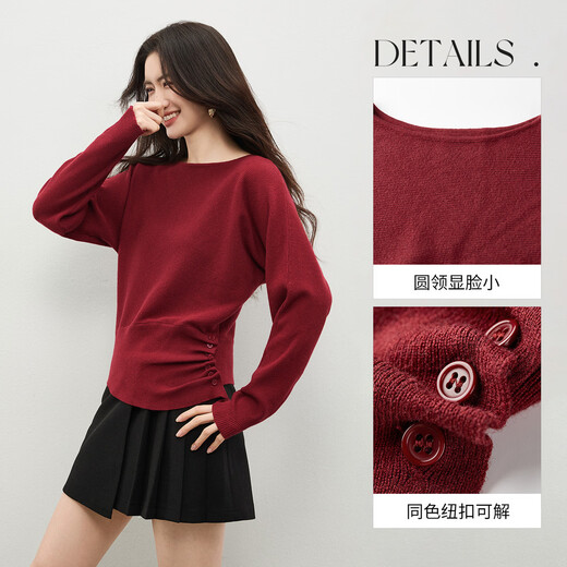 Shandubila Fashionable New Year Red Dress Sweater Women's Winter Irregular Hem Round Neck Sweater Loose Warm Thick Top