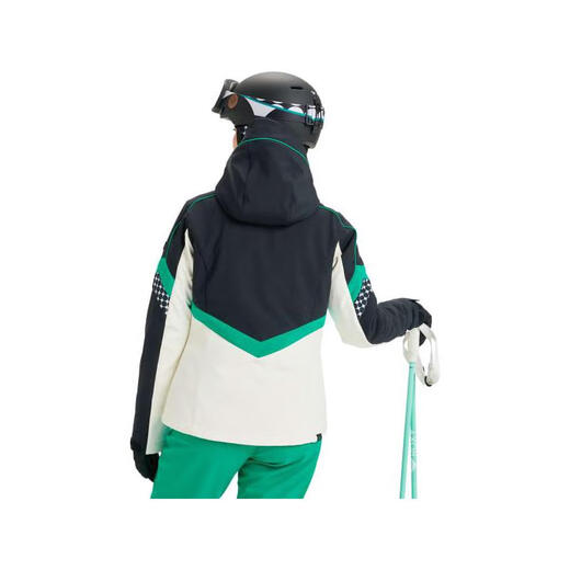 ROXY Women's Soft Shell Jacket Waterproof Windproof Warm Ski Wear Long Sleeve Hooded Outdoor Jacket Schwarz / Grun One Size | L