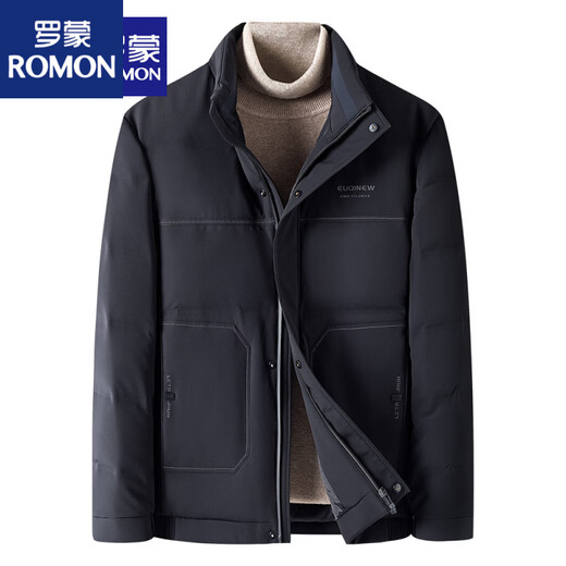 ROMON high-end down jacket men's autumn and winter short middle-aged stand-up collar white duck down men's business thickened warm jacket black 2XL 180