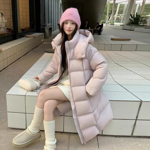 Woodpecker (TUCANO) 90 long loose down jacket 2025 goose down new winter warm Korean style fashionable slim hooded thickened jacket milk blue (super good-looking) S recommended 100-130Jin Jin equals 0.5 kg