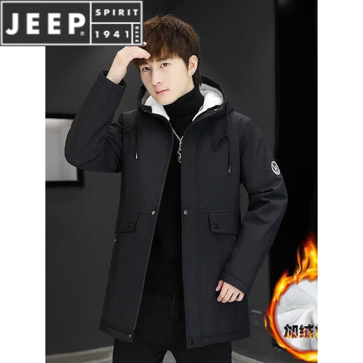 JEEP SPIRIT куртка мужская бархатная утепленная четверть в корейском стиле модная и красивая осенне-зимняя куртка для молодежи и среднего возраста мужская куртка с капюшоном ветровка 07 темно-синяя плюс бархатная куртка M