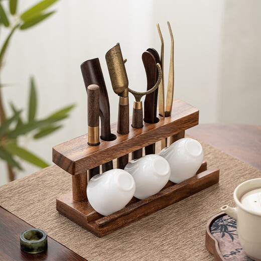 Pupan Walnut Tea Ceremony Six Gentlemen Storage Shelf Solid Wood Pen Holder Pen Holder Tea Ceremony Accessories Set Complete Collection of Tea Making Tools Walnut Wood-Multifunctional Tea Ceremony Rack