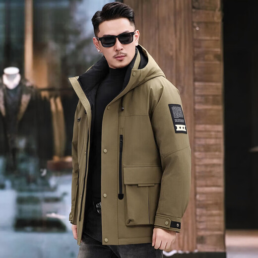 JEEP SPIRIT Jeep American Down Jacket Men's 2025 Winter New Fashionable Workwear for Young and Middle-aged Duck Down Cold Warm Jacket 9915 Khaki XL 180 (Suitable for weight 140-160Jin Jin equals 0.5 kg)