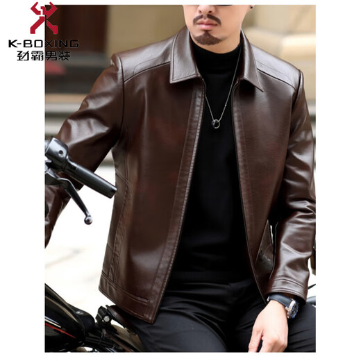 KBXNG Jinba Haining genuine leather jacket men's lapel middle-aged cadres spring and autumn thin casual dad wear sheepskin jacket stand-up collar black single style stand-up collar black single style M 170 weight 100-120 Jin Jin is equal to 0.5 kg