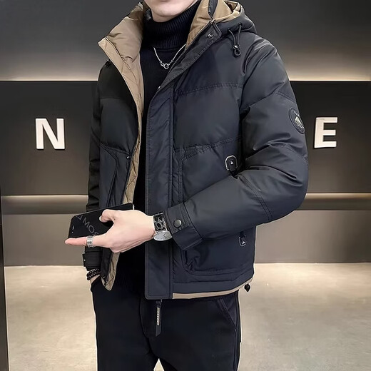 Snow Flying (SNOWFLYING) high-end hooded down jacket men's short winter 2025 new warm and thickened trendy brand high-end winter men's jacket black 2XL recommended 130-155Jin Jin equals 0.5 kg