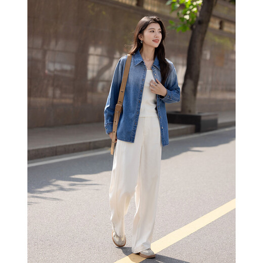 Demana Cloud Oxygen Cotton Spring Temperament Urban Lapel Gradient Shirt Loose Small Denim Shirt Women's Top