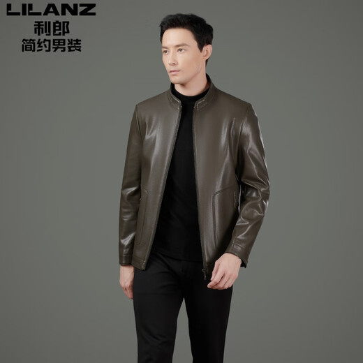 Lilang Lilang Men's Brand Leather Jacket 2025 New Men's Business Casual Stand Collar Leather Jacket Middle-aged Dad Jacket 8065# Brown M 170 Weight 100-120 Jin Jin is equal to 0.5 kg