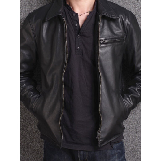 Playboy Men's Leather Jacket Men's Autumn and Winter New Style Handsome Trendy Casual Versatile Lapel Motorcycle Wallet Black M