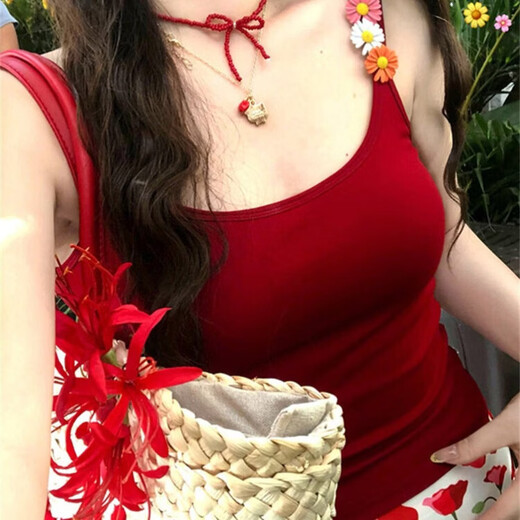 Bai Qixin women's three-piece swimsuit with red straps and hip skirt, sexy hot girl swimsuit for hot spring seaside beach vacation, three-piece swimsuit set, red, one size fits all, recommended 80-120 Jin Jin is equal to 0.5 kg