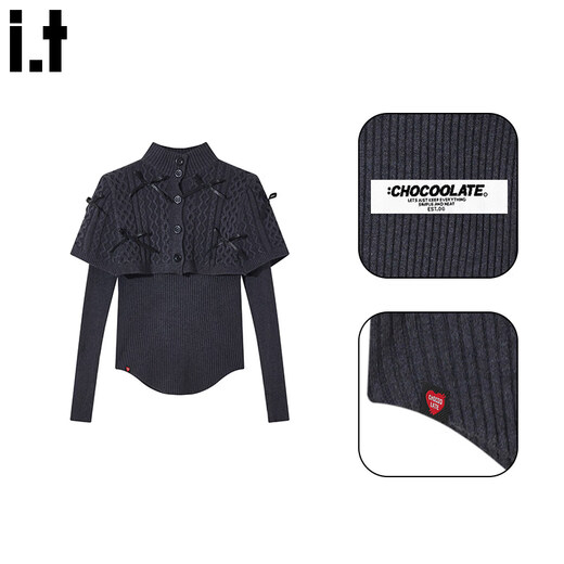 CHOCOOLATE it women's apricot bow cape shawl design sweater for women spring new slim knitted sweater for women red one size