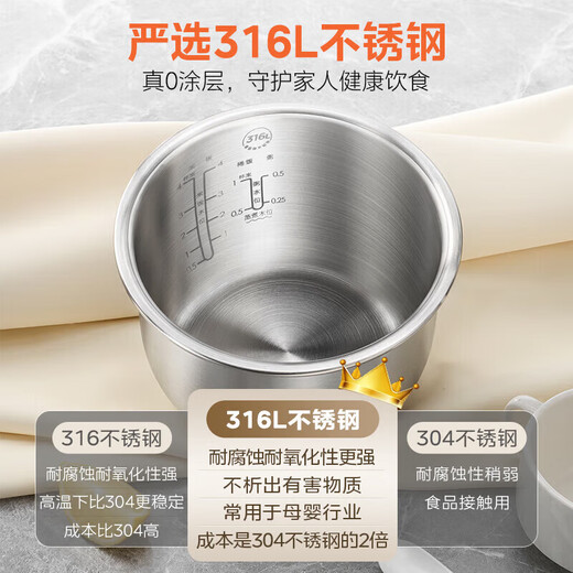 美的（Midea）电饭煲 无涂层家用小型1-2-3人智能电饭锅蒸煮炖一体多功能小电锅 RC201S【0涂层】更健康 2L