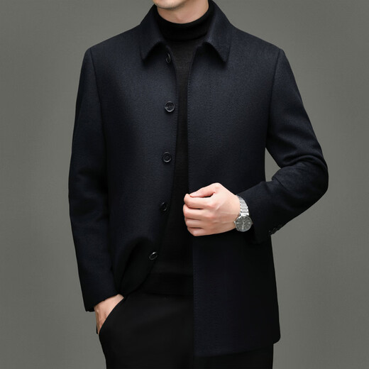 DVW international brand men's cashmere woolen coat autumn and winter new middle-aged business casual double-sided woolen warm coat high-end black cyan 3XL 190 suitable for 175-185Jin Jin equals 0.5 kg