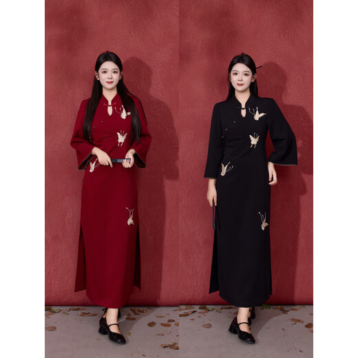 Fu Ling Annual Meeting New Chinese Style Improved Cheongsam Dress Plus Size Women's Clothes Fat MM Wu Zhenyuan First Year Banquet Mother's Embroidered Waistband Purple Parts will be shipped the next day XL 120 to 140 Jin Jin equals 0.5 kg
