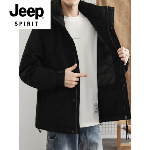 JEEP SPIRIT American workwear down jacket men's winter outdoor windproof jacket national standard 90 velvet thickened hooded jacket brown 90 velvet L 120-140Jin Jin equals 0.5 kg