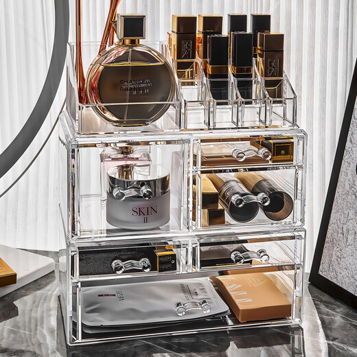 Shijanu Authentic Desktop Drawer Acrylic Transparent Cosmetics Storage Box Large Dressing Table Dormitory Skin Care Medium Set 6701