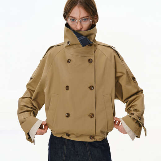 PCLP retro splicing plaid windbreaker jacket winter national fashion multi-wear silhouette stand-up collar design windbreaker jacket black M