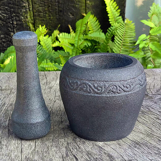 MPPMCK black gold stone mortar garlic pounder medicine jar stone household medicine mortar stone garlic mortar small grinder stone Gu mortar diameter 13CM