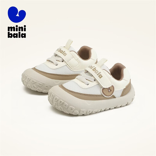 Minibala children's shoes, children's toddler shoes, spring new baby breathable lightweight sports shoes, infant and child anti-collision soft-soled mesh shoes, khaki size 23, suitable for feet 13.8-14.3cm long