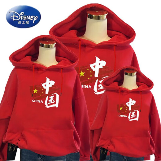 Disney parent-child clothing, winter mother-daughter clothing for a family of three, stylish sweatshirts for four, Korean style Internet celebrity high-end family sweatshirts, velvet hooded red 100 women S