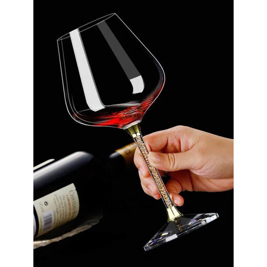 Goli Creative Crystal Glass Gold Foil Red Wine Glass Diamond Wine Glass Burgundy Goblet Wine Set 6 white diamond 600ml red wine glasses + U-shaped decanter + cup holder