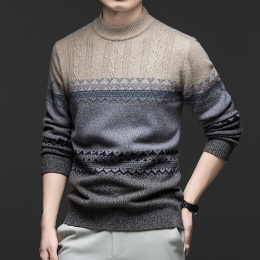 Wirpta high-end brand half turtleneck contrasting color sweater for men spring and autumn new pure wool sweater men's casual thickened sweater off-white (spot Suda) M 105