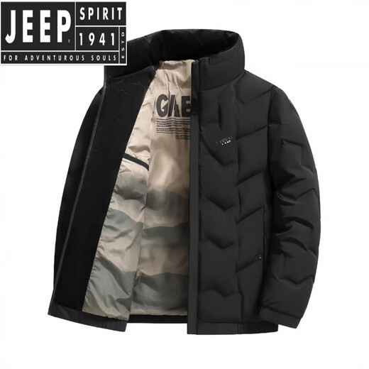 JEEP SPIRIT男士冬季短款羽绒服立领冬装中年休闲潮爸爸装保暖外套 黑色 L 【体重90-110斤】