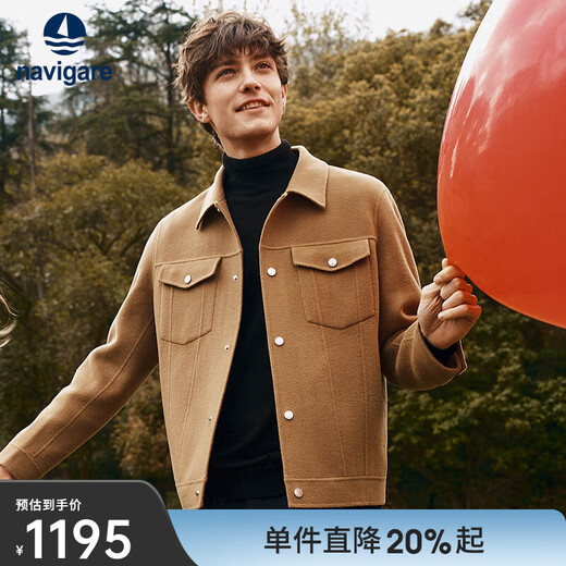 Navikel italien canot veste à revers pour hommes automne et hiver décontracté haut de gamme veste chaude en pure laine pour hommes couleur caramel taille XL