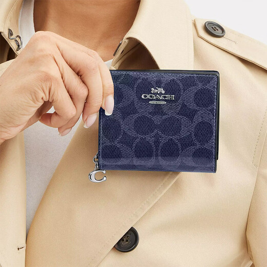 COACH Snap Wallet 10 Brand Logo Print Coated Canvas Wallet Mini Women's Dark Blue Dark Blue 1 Dark Blue 2