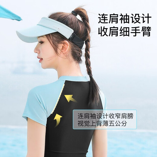 Pull back swimsuit for women 2025 new popular short-sleeved split conservative body-covering and slimming swimming pool women's swimming suit bean paste purple L (recommended 90-105 Jin Jin equals 0.5 kg)