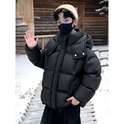 HAL.DUCK Down Jacket Children's Clothing Boys Winter Clothing Thickened Cotton Clothes 2025 New Medium and Large Children's Cotton Jackets Winter Boys Red Cotton Cotton Clothes Black Padded Thickened 150 cm