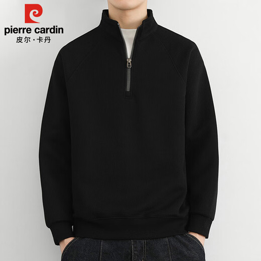 Pierre Cardin sweatshirt men's fall and winter stand-up collar half-zip long-sleeved T-shirt men's fleece warm clothing olive green regular XL