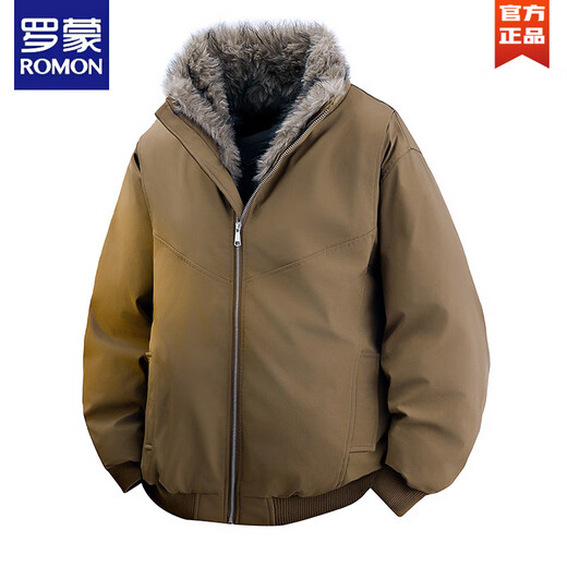 ROMON European Station Plus Velvet Thickened Stand Collar Down Jacket Men's Winter Large Size Loose Mountain Carving American Cold-proof Cotton Jacket Gray S 80-95Jin Jin is equal to 0.5 kg